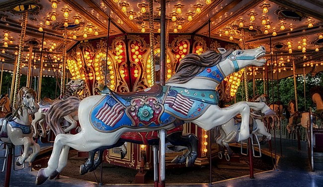 carousel horse in frantic gallop