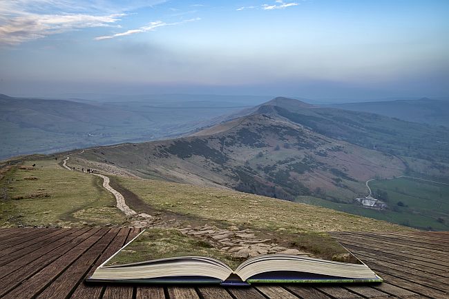 book opening into a landscape view