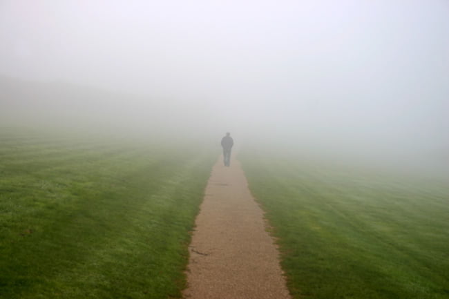 walking a path that disappears into the mist