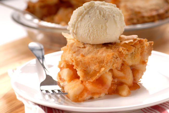 Slice of apple pie with ice cream