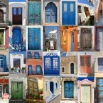 collage of sunlit doorways in Greece