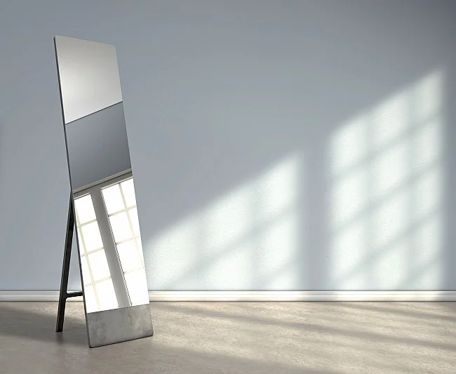 Mirror reflecting a window