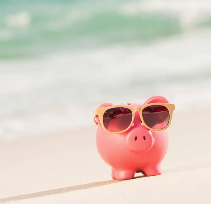 piggy bank on beach