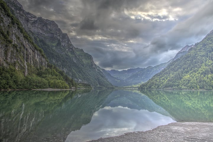 Lake below the mountain