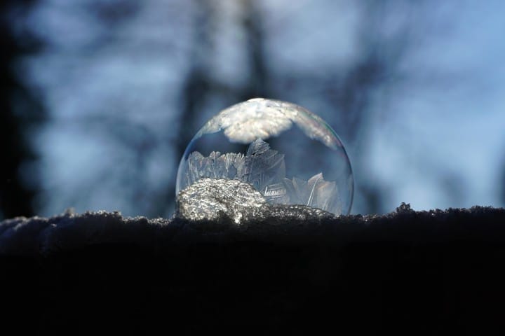 frozen bubble with ice crystals